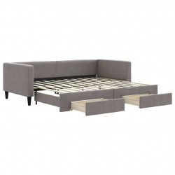 Sofa rozsuwana z szufladami, taupe, 90x200 cm, tkanina