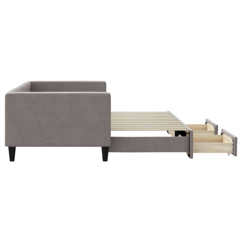 Sofa rozsuwana z szufladami, taupe, 90x200 cm, tkanina