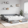 Sofa rozsuwana z szufladami, jasnoszara, 100x200 cm, tkanina