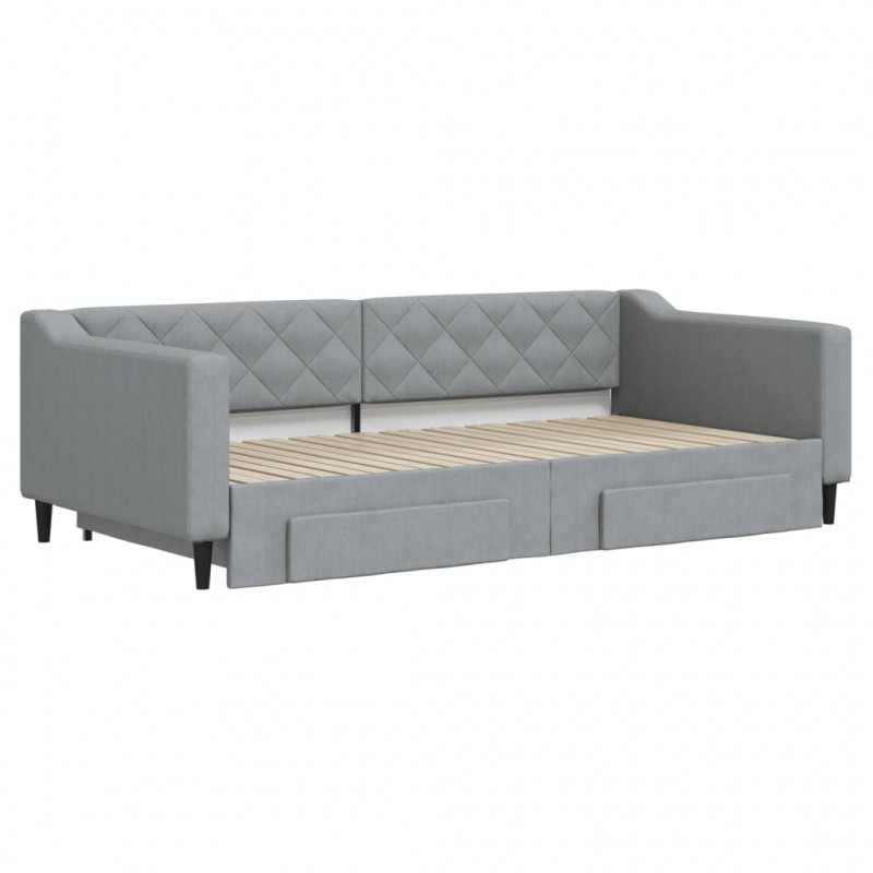 Sofa rozsuwana z szufladami, jasnoszara, 100x200 cm, tkanina