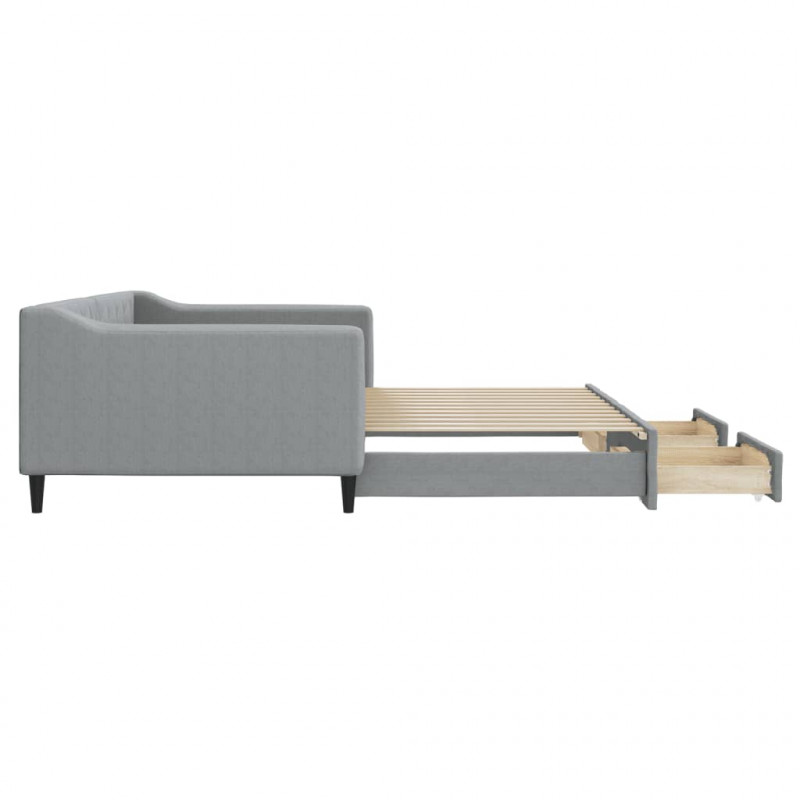 Sofa rozsuwana z szufladami, jasnoszara, 100x200 cm, tkanina