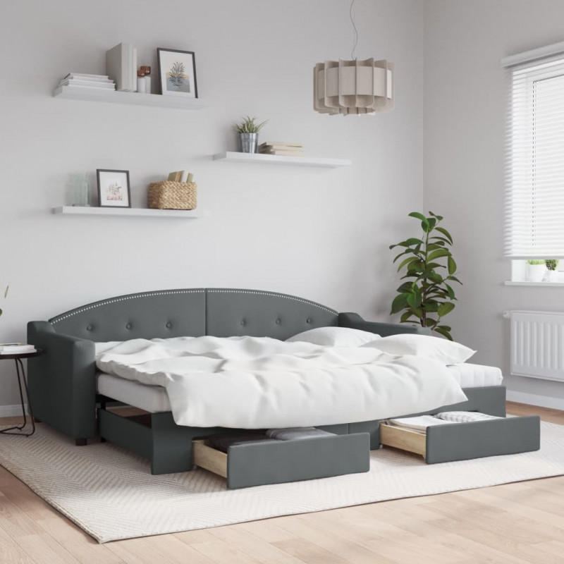 Sofa rozsuwana z szufladami, ciemnoszara, 80x200 cm, tkanina