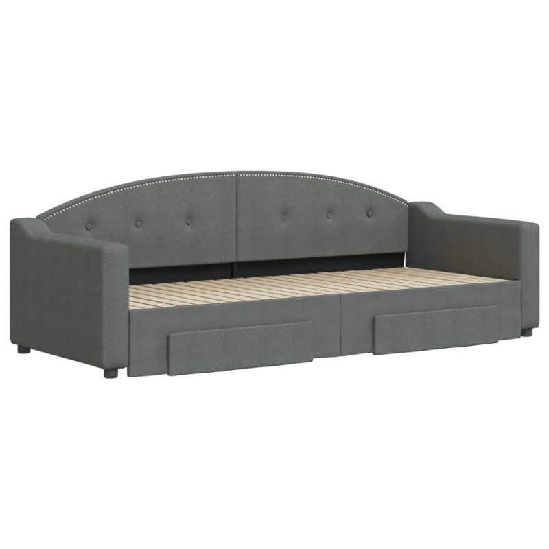 Sofa rozsuwana z szufladami, ciemnoszara, 80x200 cm, tkanina