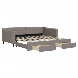 Sofa rozsuwana z szufladami, taupe, 90x200 cm, tkanina
