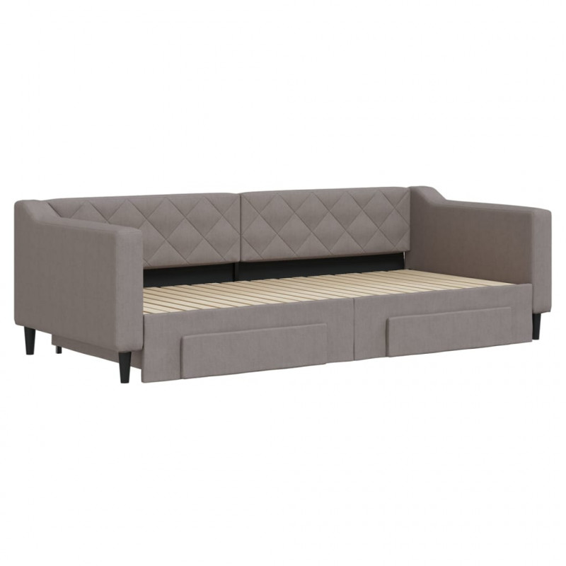 Sofa rozsuwana z szufladami, taupe, 90x200 cm, tkanina