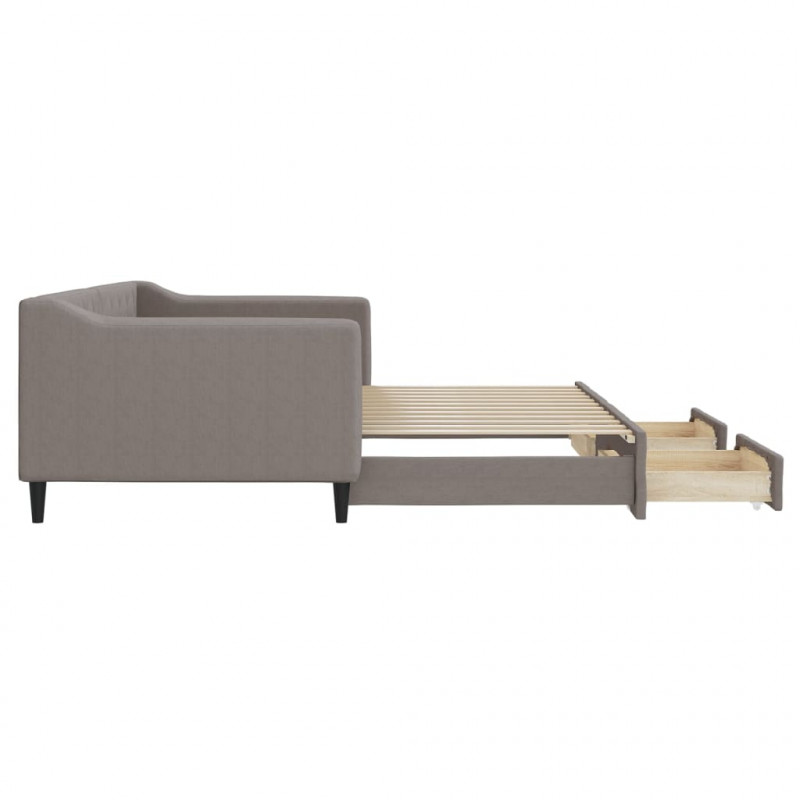 Sofa rozsuwana z szufladami, taupe, 90x200 cm, tkanina