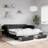 Sofa rozsuwana z szufladami, czarna, 90x200 cm, tkanina