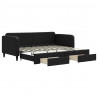 Sofa rozsuwana z szufladami, czarna, 90x200 cm, tkanina