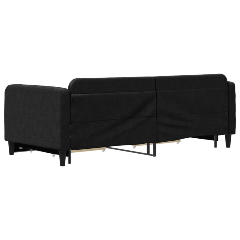 Sofa rozsuwana z szufladami, czarna, 90x200 cm, tkanina