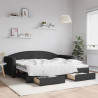 Sofa rozsuwana z szufladami, czarna, 90x200 cm, tkanina