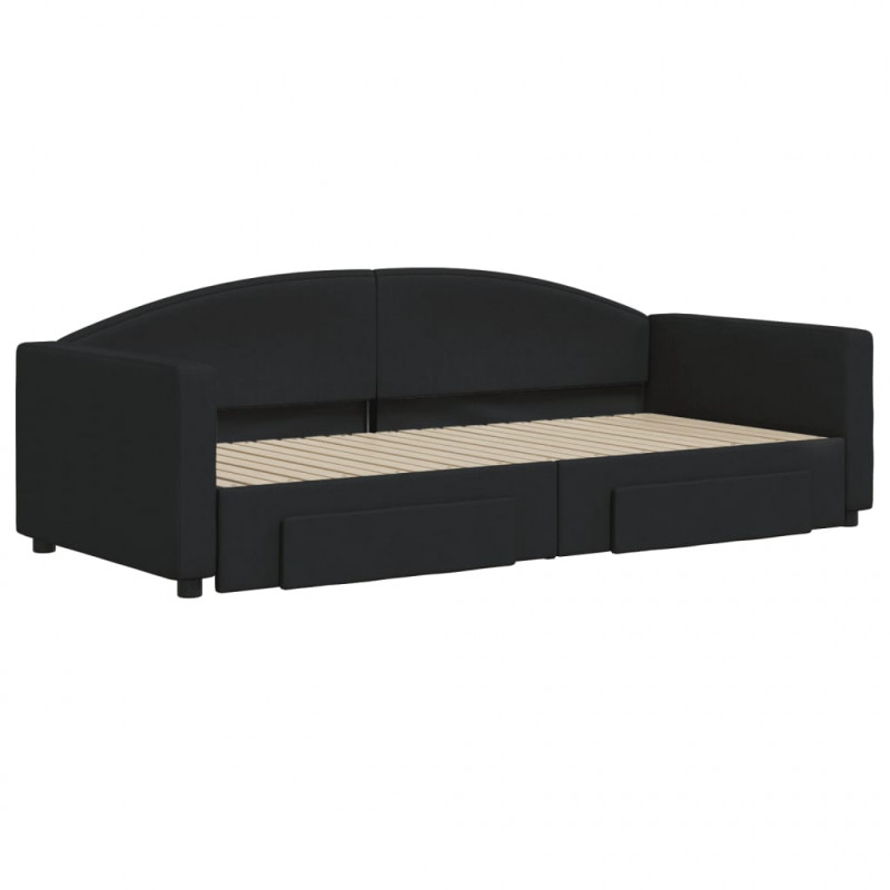 Sofa rozsuwana z szufladami, czarna, 90x200 cm, tkanina