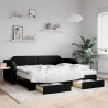 Sofa rozsuwana z szufladami, czarna, 90x200 cm, tkanina