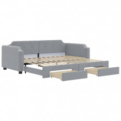 Sofa rozsuwana z szufladami, jasnoszara, 90x200 cm, tkanina