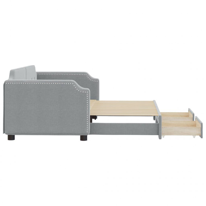Sofa rozsuwana z szufladami, jasnoszara, 90x200 cm, tkanina