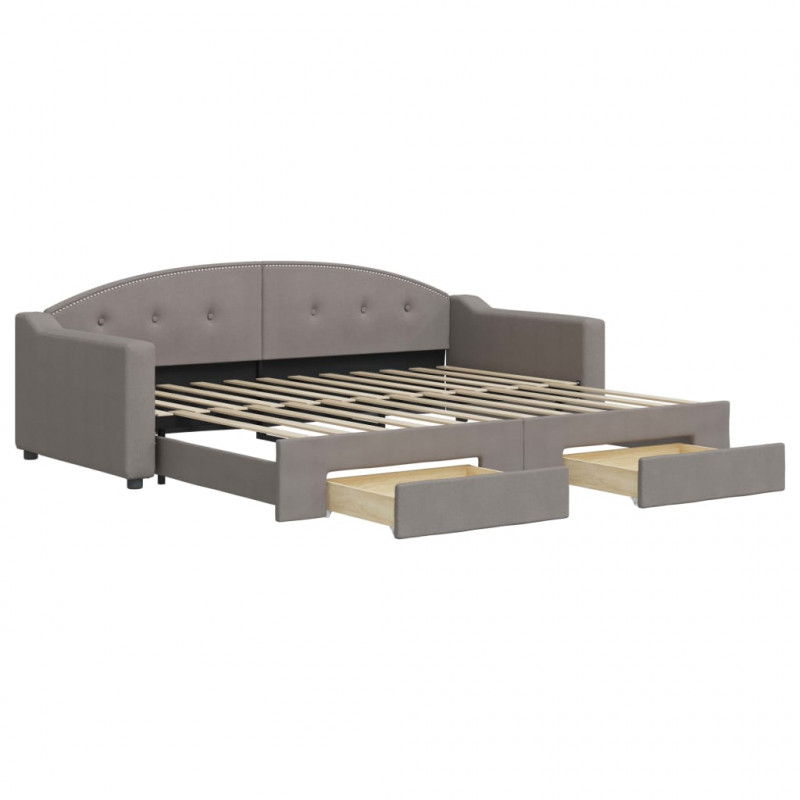 Sofa rozsuwana z szufladami, taupe, 90x200 cm, tkanina