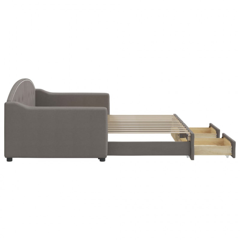 Sofa rozsuwana z szufladami, taupe, 90x200 cm, tkanina