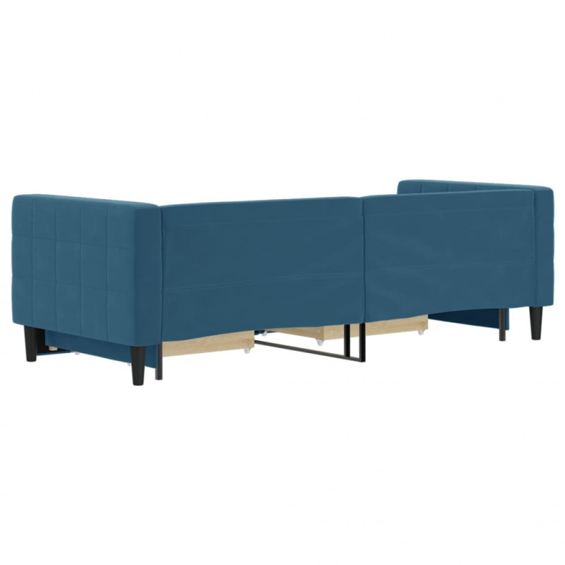 Sofa rozsuwana z szufladami, niebieska, 80x200 cm, aksamit