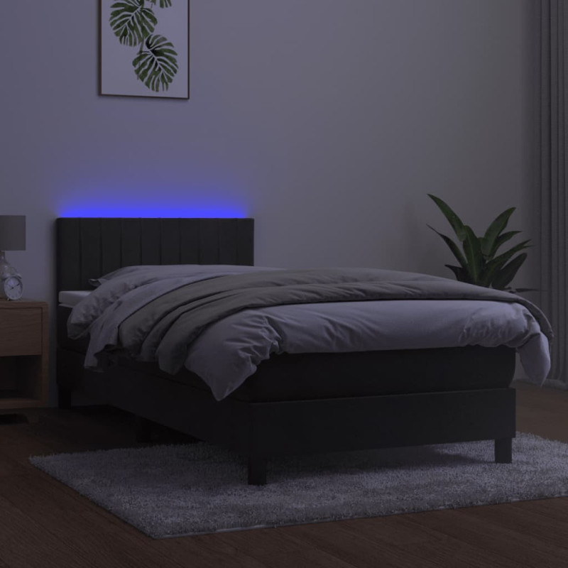 Łóżko kontynentalne z materacem i LED, szary aksamit, 80x200 cm