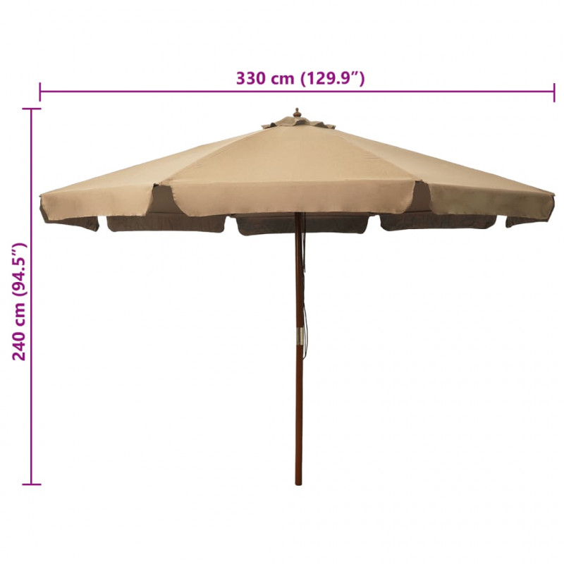 Parasol ogrodowy na drewnianym słupku, 330 cm, taupe