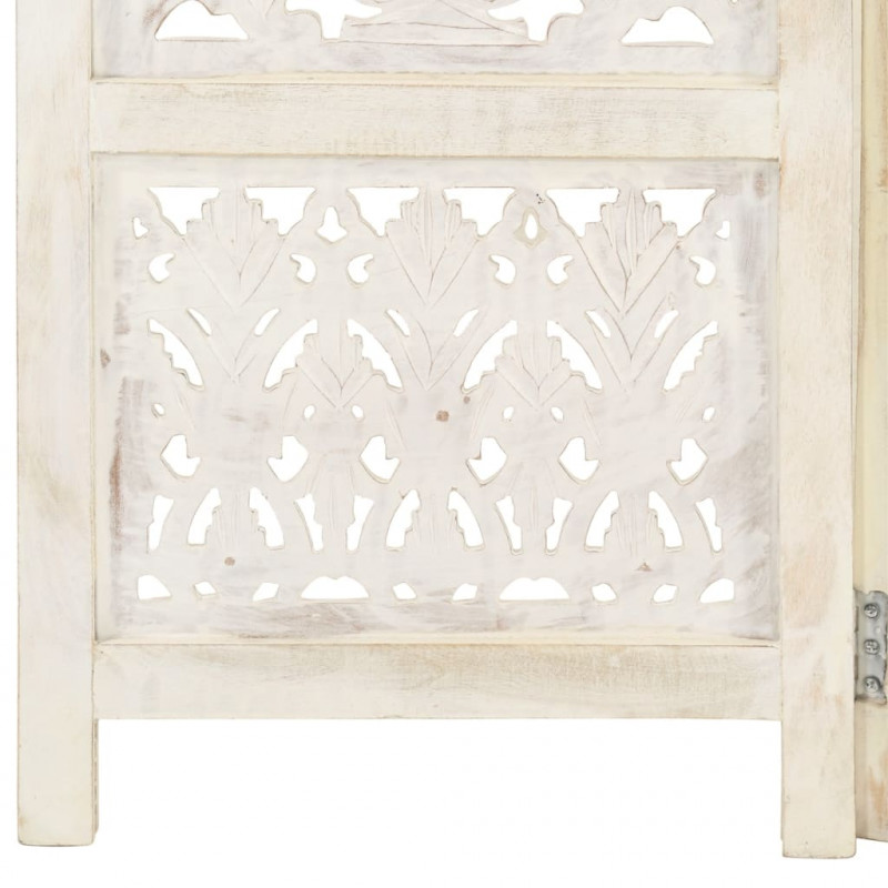 Parawan 3-panelowy, rzeźbiony, biały, 120x165 cm, drewno mango