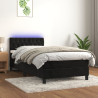 Łóżko kontynentalne z materacem i LED, czarny aksamit 90x190 cm