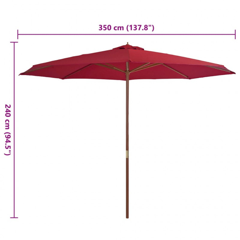Parasol ogrodowy na drewnianym słupku, 350 cm, burgundowy