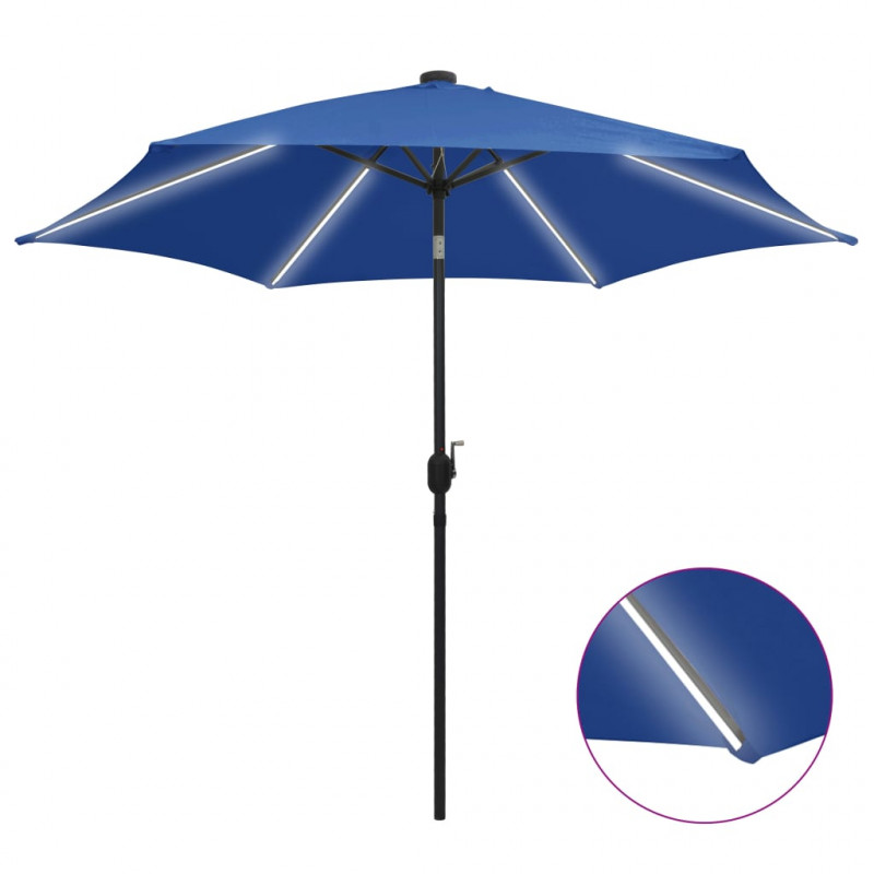 Parasol ogrodowy z LED i aluminiowym słupkiem 300 cm, niebieski