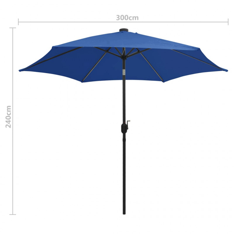 Parasol ogrodowy z LED i aluminiowym słupkiem 300 cm, niebieski