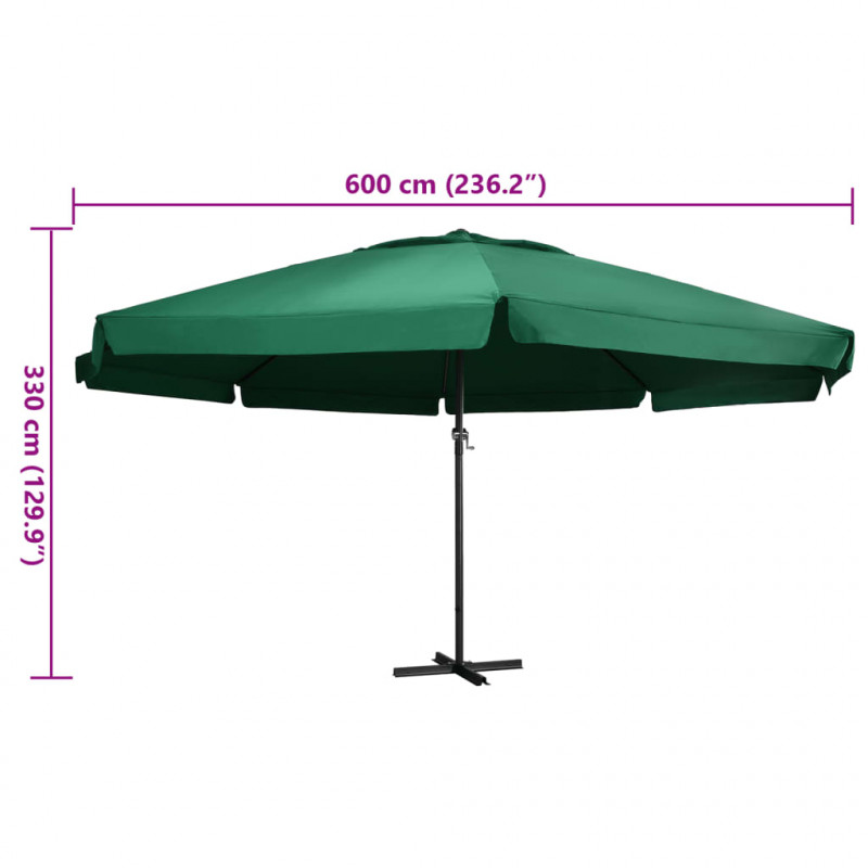 Parasol ogrodowy na aluminiowym słupku, 600 cm, zielony