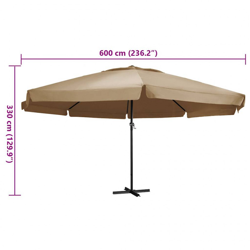 Parasol ogrodowy na aluminiowym słupku, 600 cm, taupe