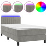 Łóżko kontynentalne z materacem i LED, szare 90x200 cm, aksamit