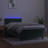 Łóżko kontynentalne z materacem i LED zielony aksamit 90x200 cm