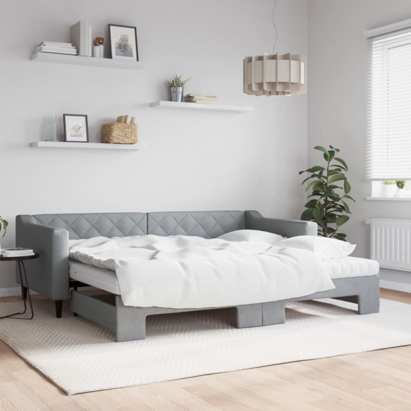 Sofa rozsuwana z materacami, jasnoszara, 90x200 cm, tkanina