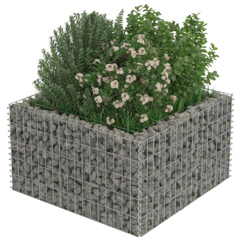 Podwyższona donica gabionowa, galwanizowana stal, 90x90x50 cm