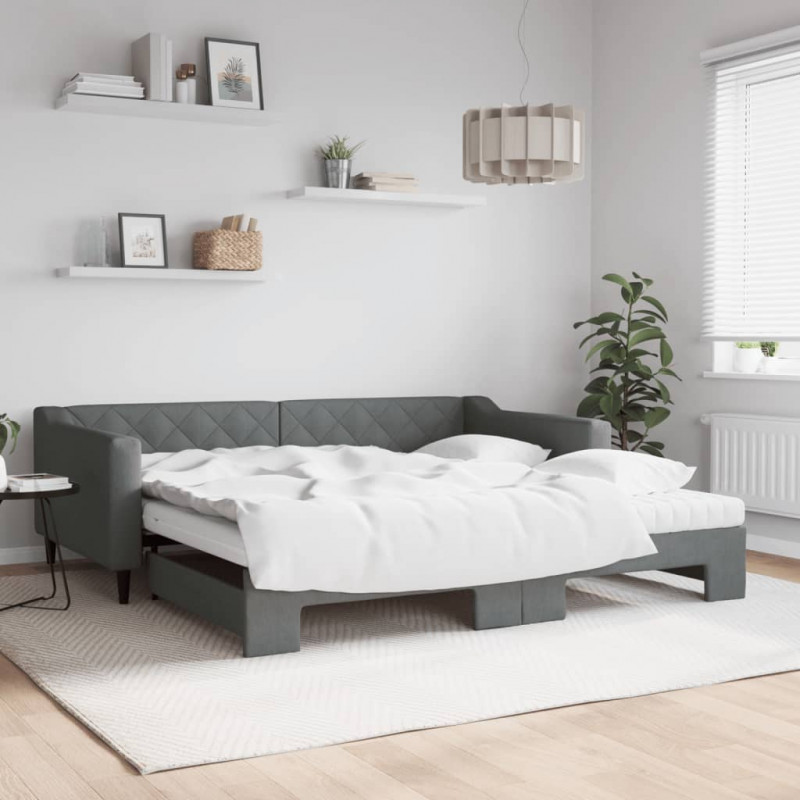 Sofa rozsuwana z materacami, ciemnoszara, 100x200 cm, tkanina