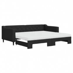 Sofa rozsuwana z materacami, czarna, 90x200 cm, tkanina