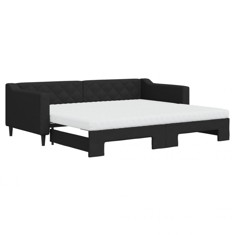 Sofa rozsuwana z materacami, czarna, 90x200 cm, tkanina