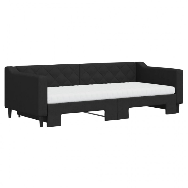 Sofa rozsuwana z materacami, czarna, 90x200 cm, tkanina