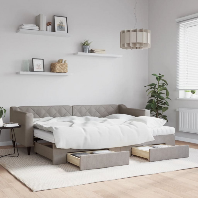 Sofa rozsuwana z szufladami, taupe, 80x200 cm, tkanina
