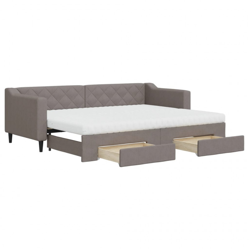 Sofa rozsuwana z szufladami, taupe, 80x200 cm, tkanina