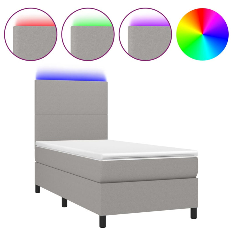 Łóżko kontynentalne z materacem, jasnoszare, 100x200cm, tkanina