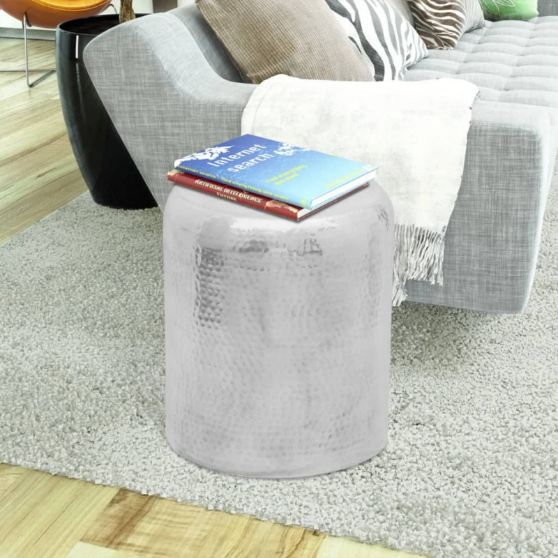 Stolik kawowy/stołek z młotkowanego aluminium, kolor srebrny