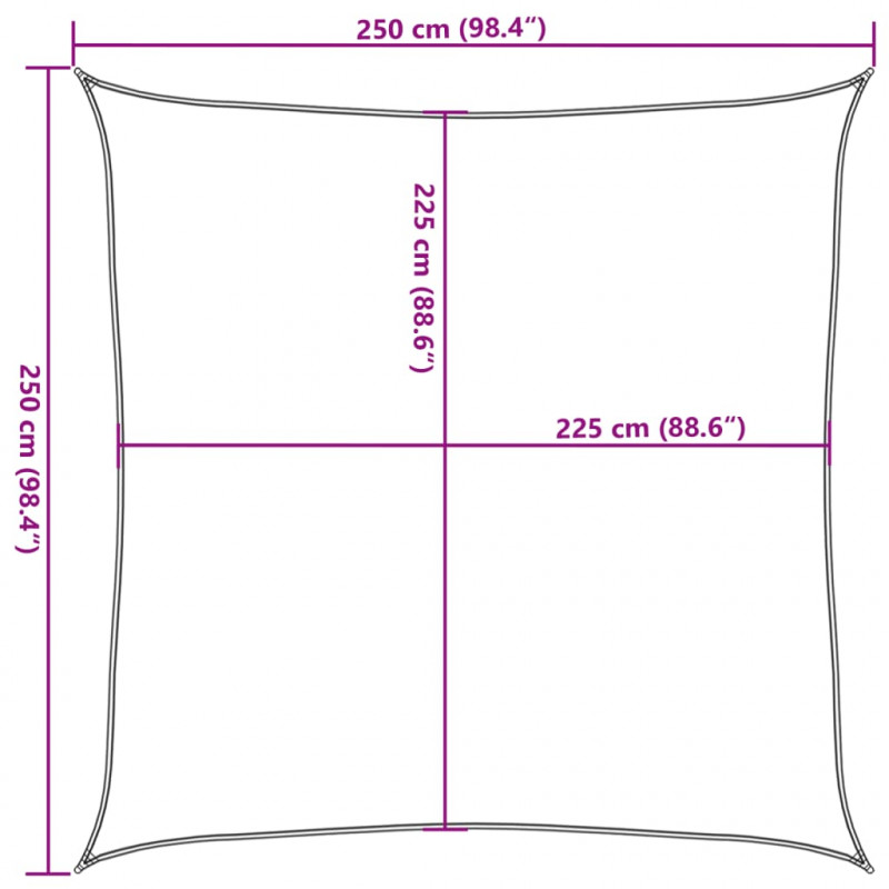 Żagiel przeciwsłoneczny, 160 g/m², brązowy, 2,5x2,5 m, HDPE