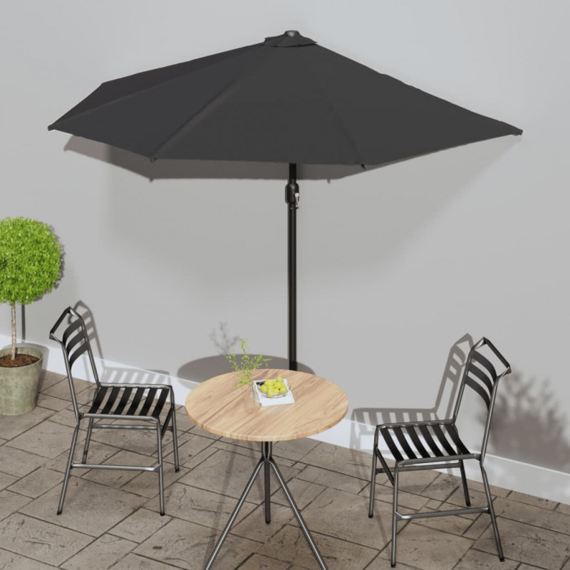 Półparasol balkonowy, aluminiowy słupek, czarny, 270x144x222 cm