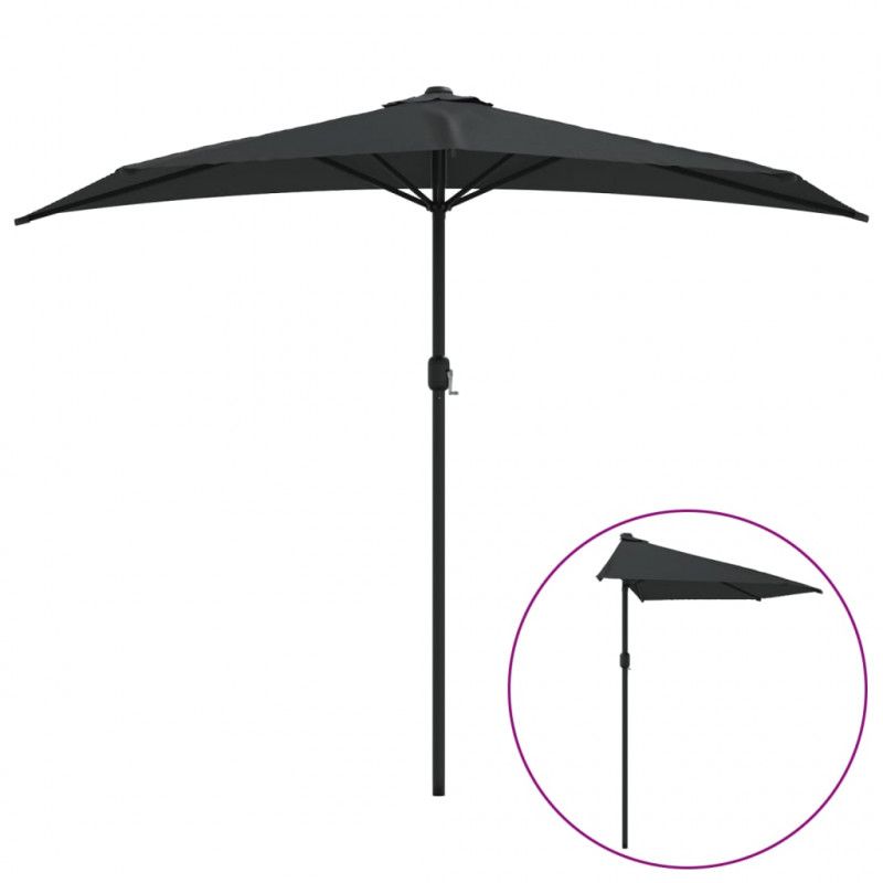 Półparasol balkonowy, aluminiowy słupek, czarny, 270x144x222 cm