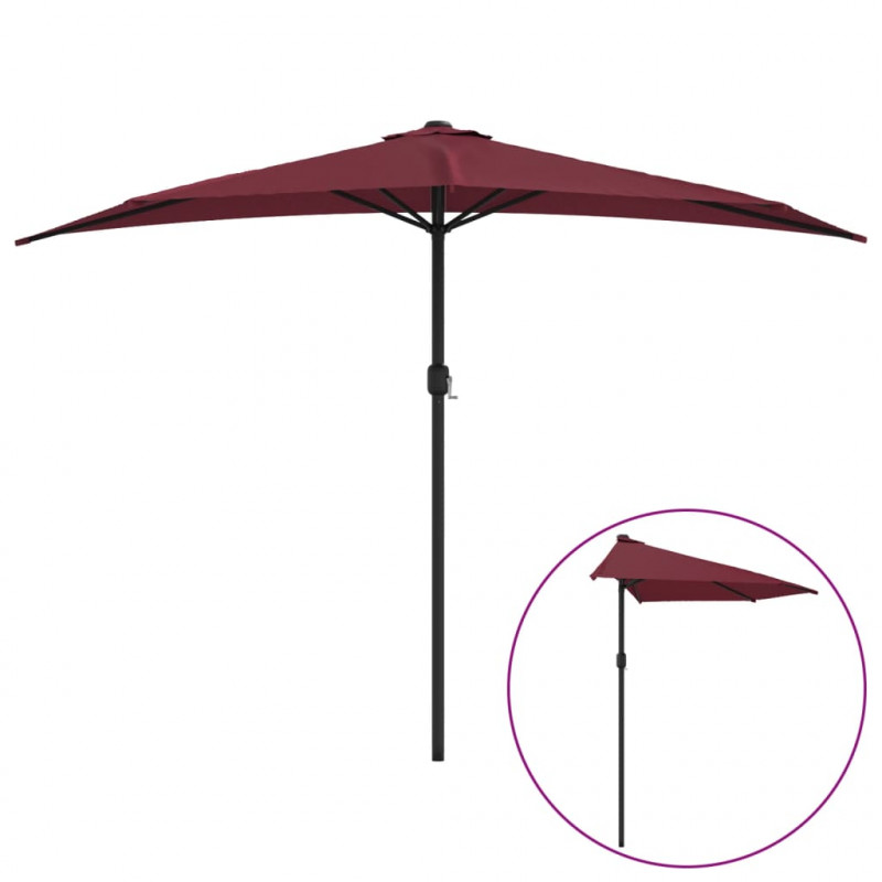 Półparasol balkonowy, aluminiowy słupek, bordo, 300x155x223 cm
