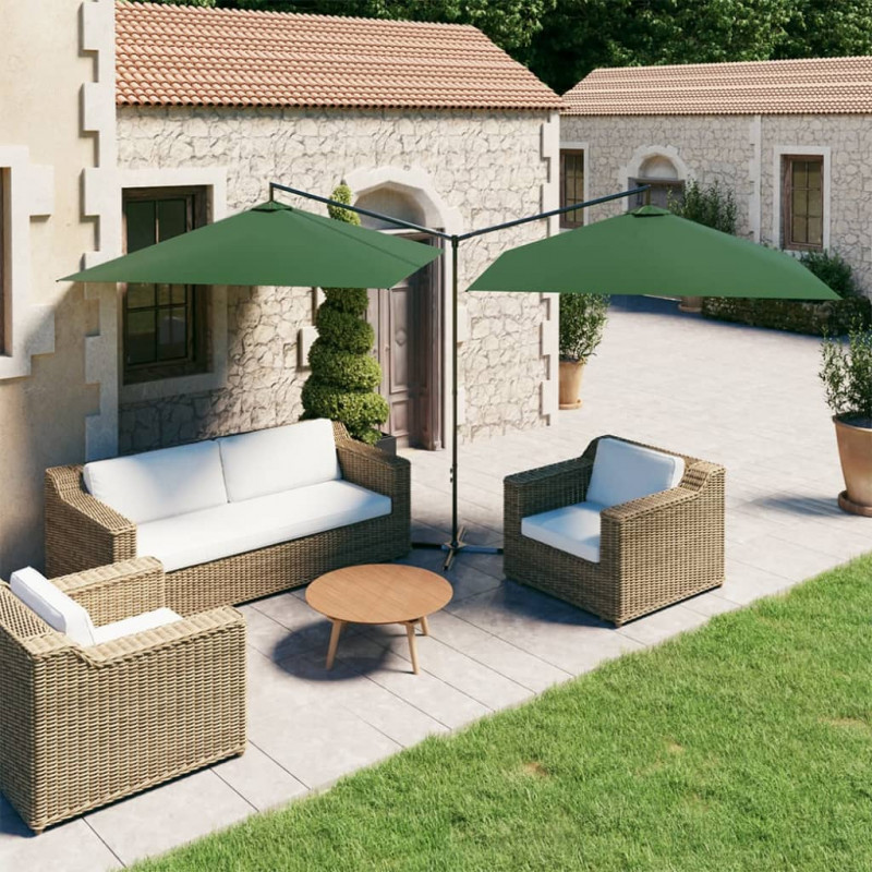 Podwójny parasol ogrodowy, stalowy słupek, zielony, 600x300 cm