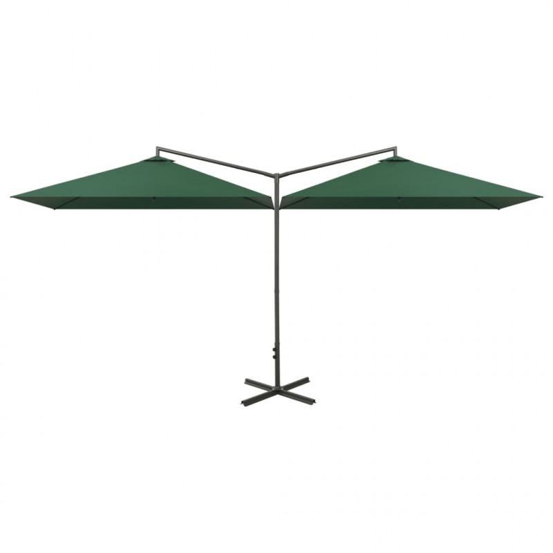 Podwójny parasol ogrodowy, stalowy słupek, zielony, 600x300 cm