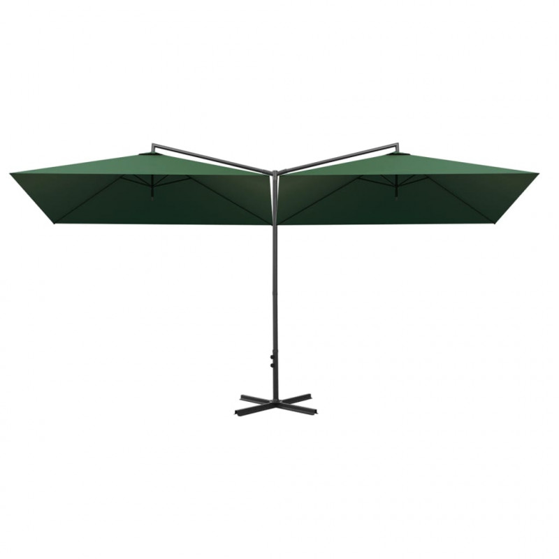 Podwójny parasol ogrodowy, stalowy słupek, zielony, 600x300 cm