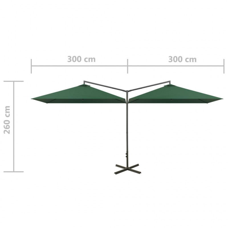 Podwójny parasol ogrodowy, stalowy słupek, zielony, 600x300 cm